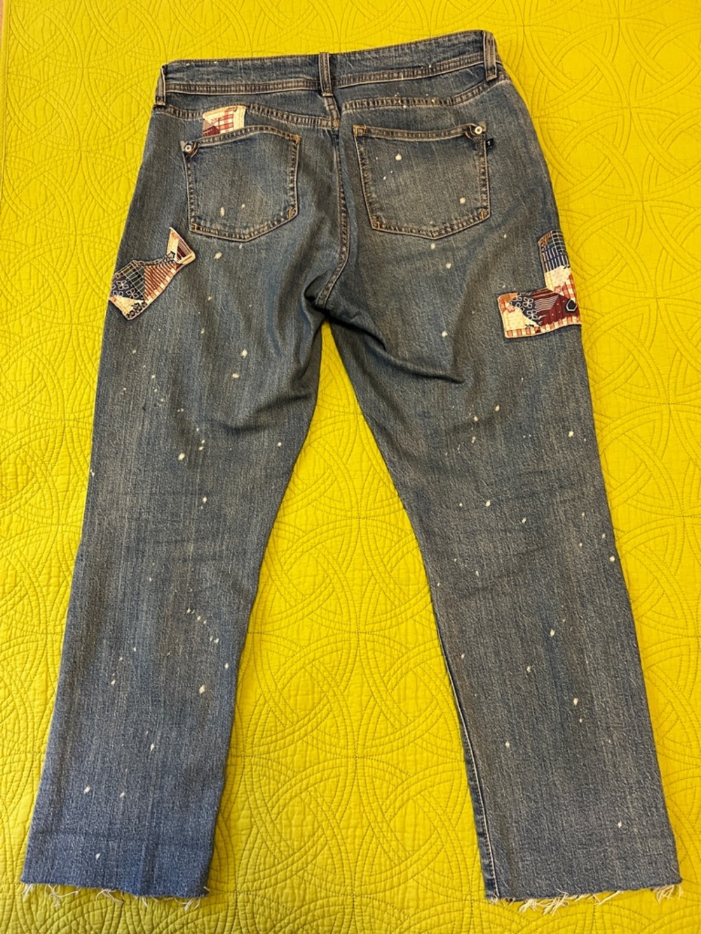 Cropped Anthropologie Pilcro Slim Boyfriend Patchwork Denim Jeans - Picture 2 of 4